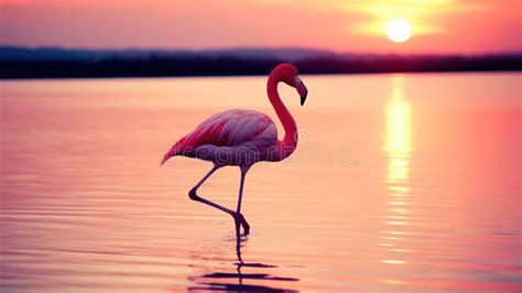 A Pink Flamingo Standing In A Body Of Water With Its Wings Spread Out