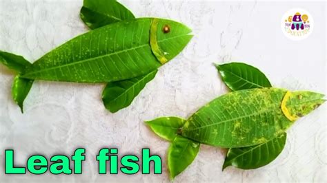 Leaf Art Fish Making Fish With Leaves Leaf Craft Ideas Leaf Art