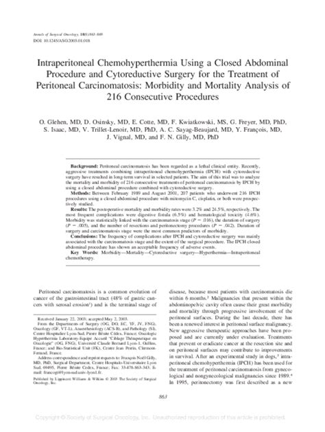 (PDF) Intraperitoneal chemohyperthermia using a closed abdominal ...