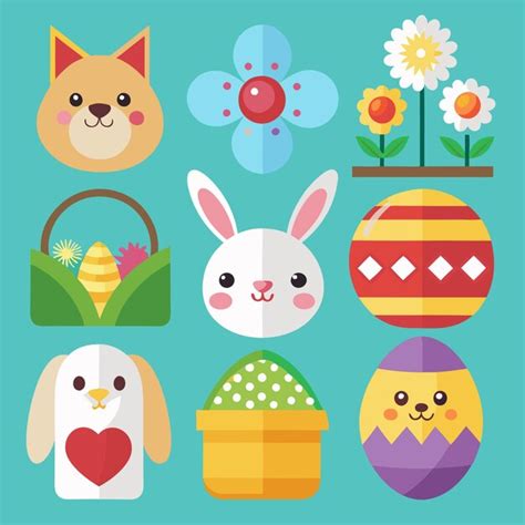 Premium Vector Cute Easter Bunny Egg Flowers And Basket Illustration