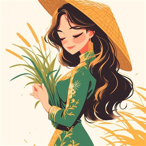 Mujer Vietnamita Con El Traje Tradicional Ao Dai Vector Premium