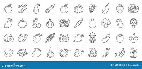 Fruit Berry Vegetable Food Line Icon Vector Set Stock Vector