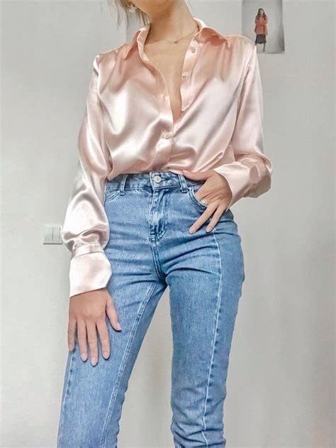 Women Silk Shirt In Peach Pink Silk Blouse Long Sleeve Blouse Womens Button Down Shirt Office