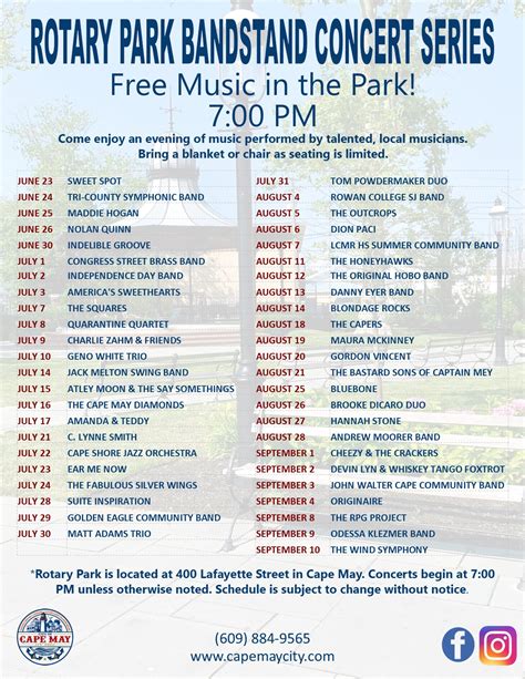 Official Website For The City Of Cape May NJ Rotary Park Concerts