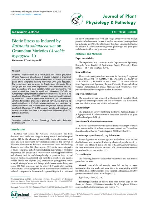 (PDF) Journal of Plant Physiology & Pathology