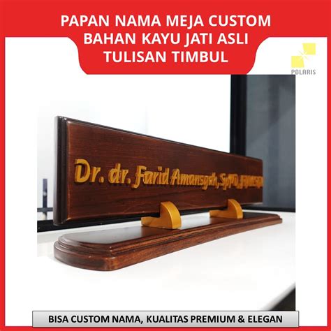 Papan Nama Meja Kantor Bahan Kayu Jati Custom Nama Name Desk Kayu