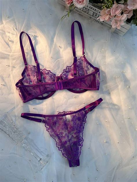 Exquisite Embroidery Romantic Lady Bra And Panty Lingerie Set Shein