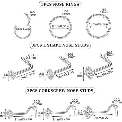 Ensemble De Piercings De Nez En Zirconium Cubique 20G En Forme De L