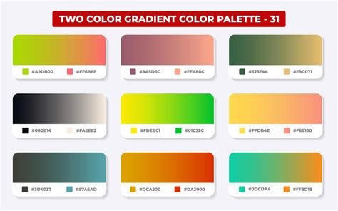 Gradient color palette with color codes in RGB or HEX, Catalog, Trendy colors, Gradient swatches ...