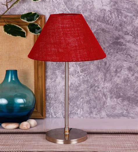 Buy Maroon Jute Shade Traditional Table Lamp With Steel Base By New Era