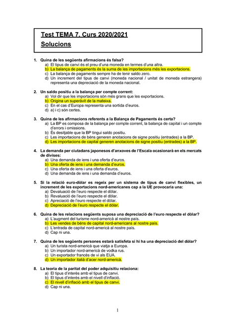 Solucions Test Tema 7 test 1 Quina de les següents afirmacions és