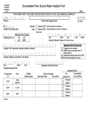 Fillable Online Groundwater Rule Source Water Analysis Form Fax Email