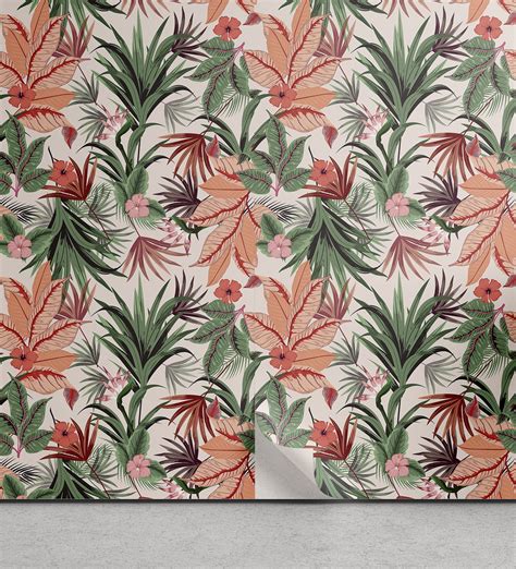 Ambesonne Botanical Peel Stick Wallpaper For Home Colorful Tropical