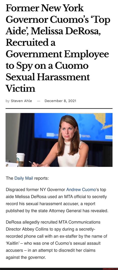 Former New York Governor Cuomos Top Aide Melissa Derosa Recruited