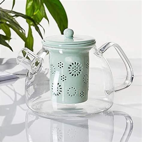 TAMUME 1000ml Théière en Verre avec Crépine en Porcelaine Green