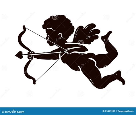 Silhouette Angel Cupid Or Cherub With Bow And Arrow Vector