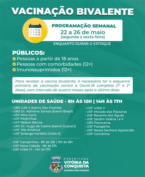 Confira a programação para vacinação bivalente e monovalente contra a