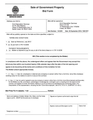 Fillable Online Dla Sale Of Government Property Bid Form Dla Dla