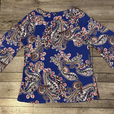 Susan Graver Paisley Tunic Top Shirt Size Small Multicolor 3 4 Sleeves