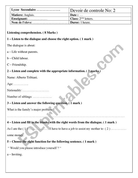 2nd Year Midterm Test N 2 Esl Worksheet By Dellobu