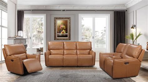 Portland Desert Brown Leather Power Reclining Sofa Set | On Sale