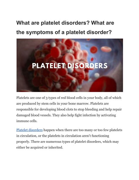 Ppt What Are Platelet Disorders What Are The Symptoms Of A Platelet