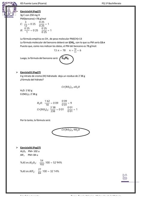 1ºbach Soluciones Ejercicios T1 Teoría atómico molecular PDF