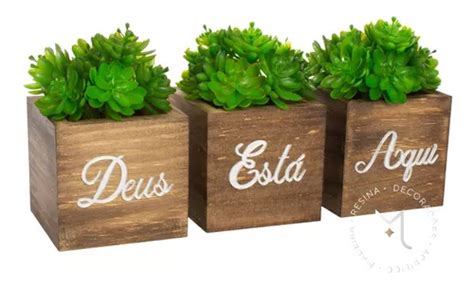 Vasinhos Decorativos Planta Artificial Frase Deus Está Aqui Frete grátis