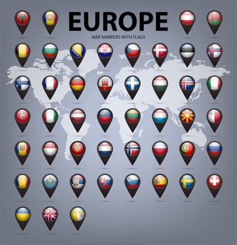 Premium Vector | Map markers with flags - europe. original colors.