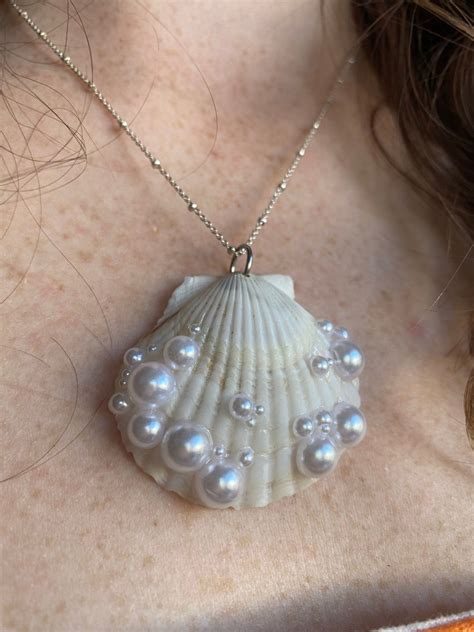 Mermaidcore Pearl And Shell Mermaid Necklace White Rosary Etsy