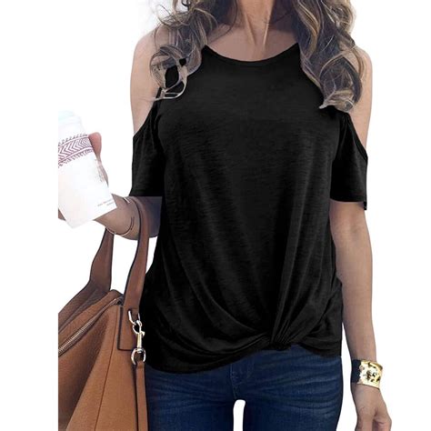 Summer Saving Clearance 2024 Poteti Women S Graphic T Shirts Black Short Sleeve Solid Color