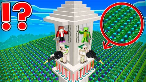 The Tallest Security House Vs Zombie Apocalypse In Minecraft Maizen Jj And Mikey Youtube