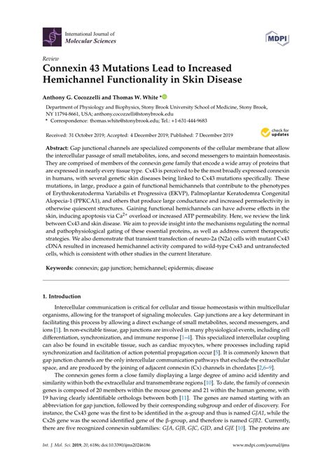 PDF Connexin 43 Mutations Lead To Increased Hemichannel Functionality