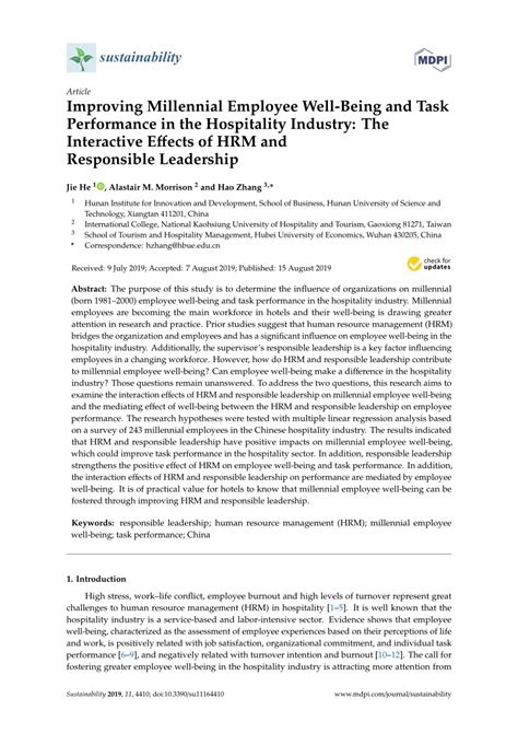 Pdf Improving Millennial Employee Well Being And Task Performance In