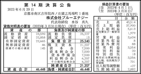 株式会社ブルーエナジー 第14期決算公告 官報決算データベース