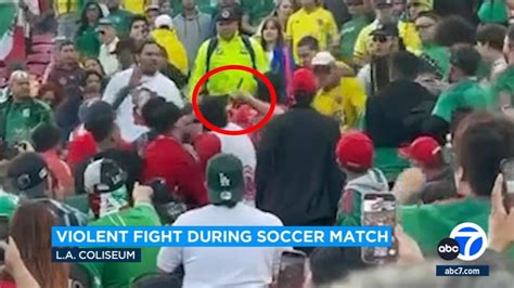 Violent fight between fans erupts during soccer match at LA Coliseum