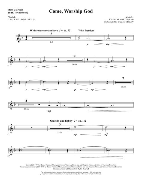 Come Worship God Bass Clarinet Sub Bassoon Sheet Music Joseph M