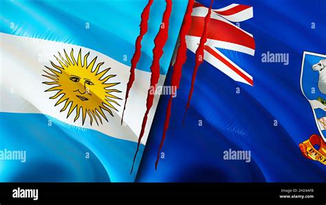 Argentina and Falkland Islands flags with scar concept. Waving flag 3D ...