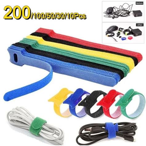 10/30/50/100/200PCS Releasable Cable Ties Durable and Soft Nylon Strap Reusable Velcro Cable ...