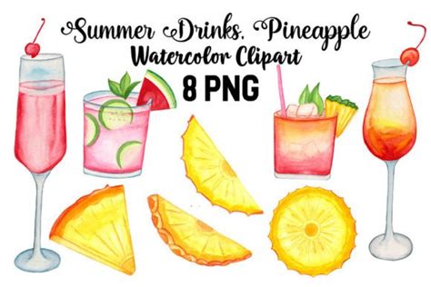 Watercolor Summer Drinks Clipart Set Graphic By Ultimatetemplate · Creative Fabrica