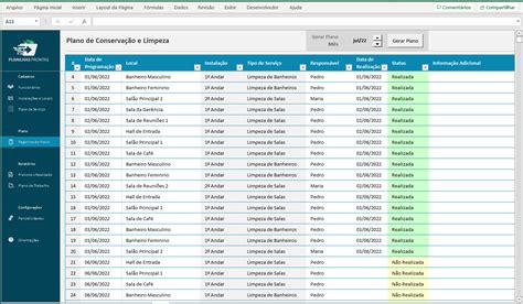 Planilha Para Plano De Limpeza Em Excel Planilhas Prontas The Best