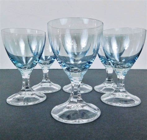 Crystal Cordial Glasses Set Of 6 Vintage Blue And Clear Short Stem Liqueur Glasses Cordial