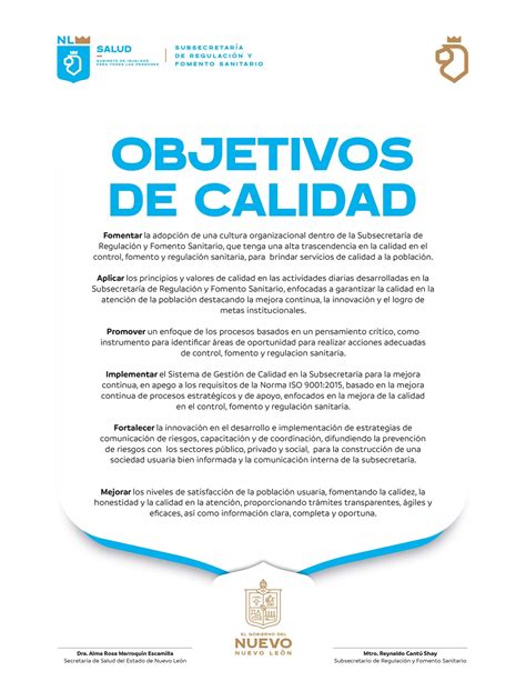 Objetivos De Calidad Subsecretaría De Regulación Y Fomento Sanitario