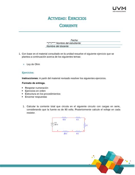 Ejercicios U3 Uvm Campus Coyoacan ACTIVIDAD EJERCICIOS CORRIENTE