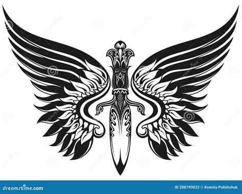 Black and White Winged Sword Logo Stock Vector - Illustration of shape, winged: 208790022