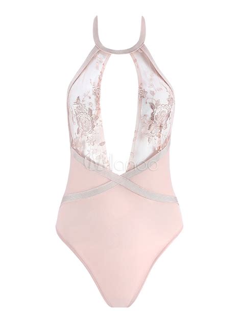 One Piece Swimsuit Sexy Sheer Lace Flower Bathing Suit See Through