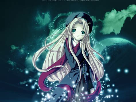 Blush Clouds Dress Gray Hair Green Eyes Happy World Hat Long Hair Night