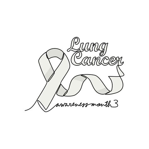 One continuous line drawing of Lung cancer awareness month with white ...