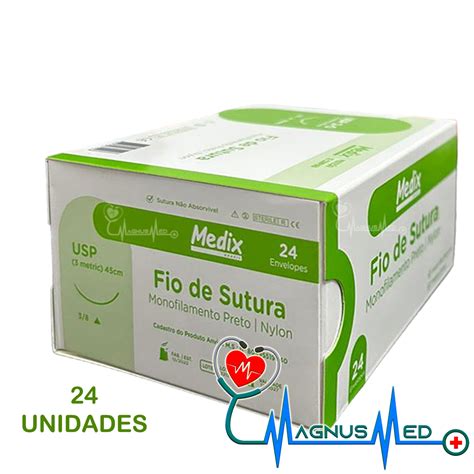 Fio De Sutura Nylon Cm Agulha Cm Cx Envelopes Medix