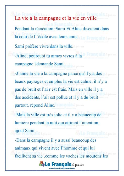 La vie à la campagne à ville Le français du primaire